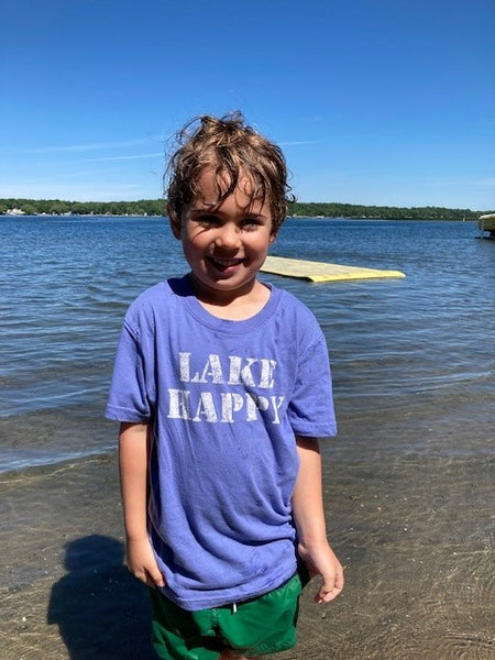 Lake Happy Youth Short Sleeve Tee Shirt Bleached Denim Stencil logo