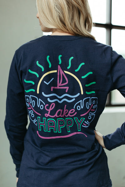 Lake Happy Neon Long sleeve t-shirt TRUE NAVY