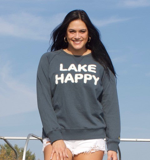 Lake Happy Crew Neck Sweatshirt Chenille Dark Slate